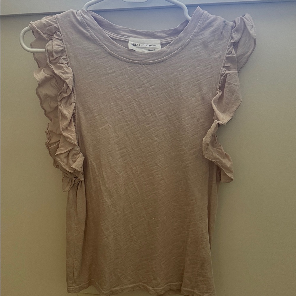 Ruffled Short Sleeve Top in Tan